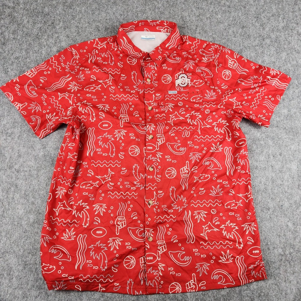 Columbia Ohio State Buckeyes PFG Shirt Men L Red Fishing Vented NCAA College